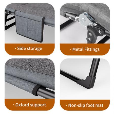 Cama plegable multifuncional portátil para exteriores con estructura de acero de 4 patas y recubrimiento en polvo. 