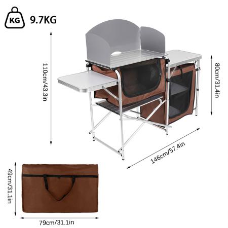 Mesa de cocina plegable multifuncional de aluminio para camping al aire libre con armario tipo bolsa Oxford. 