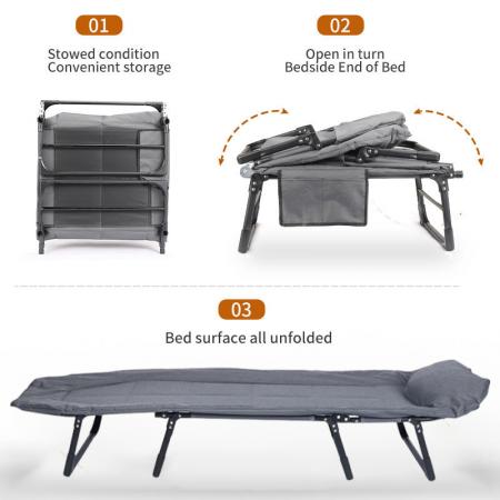 Cama plegable multifuncional portátil para exteriores con estructura de acero de 4 patas y recubrimiento en polvo. 