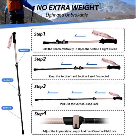 Bastón de trekking telescópico ultraligero de fibra de carbono 3k de 3 secciones, fabricado a medida. 