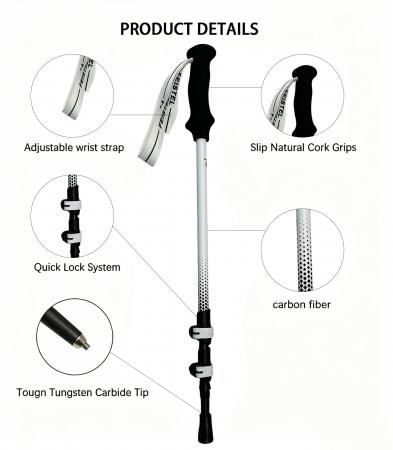 Bastón de trekking nórdico ultraligero para exteriores, fabricado en aluminio 7075, fibra de carbono, corcho y con empuñadura de EVA. 