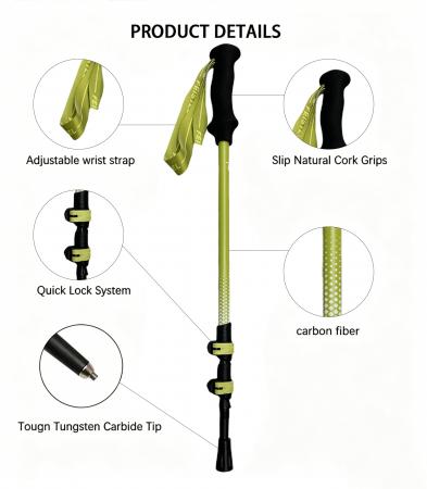 Bastones de trekking telescópicos ultraligeros de fibra de carbono 3k de 3 secciones, hechos a medida. 