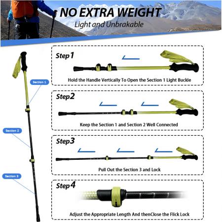 Bastones de trekking telescópicos ultraligeros de fibra de carbono 3k de 3 secciones, hechos a medida. 