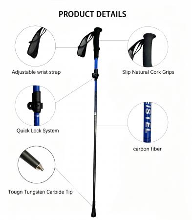 Conjunto ultraligero unisex de bastones de trekking de carbono con mango de EVA, plegables y portátiles, ideales para senderismo y escalada. 