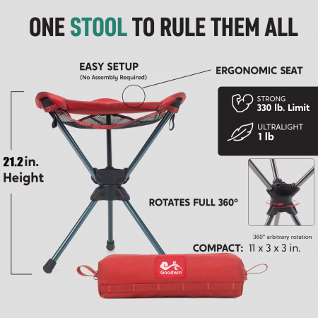 Silla/taburete de camping portátil, ligero, de aluminio y fabricado en tela Oxford 600D, con giro de 360°, compacto y ligero, ideal para exteriores. 