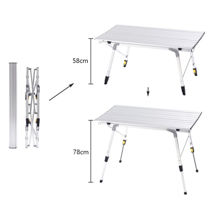 Mesa de camping de aluminio portátil y ajustable para picnic y camping. Mesas plegables para exteriores.