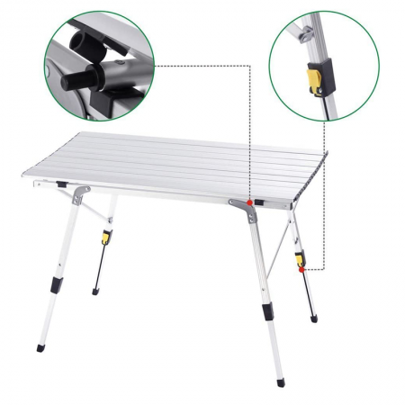 Mesa de camping de aluminio portátil y ajustable para picnic y camping. Mesas plegables para exteriores.