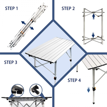 Mesa de camping de aluminio portátil y ajustable para picnic y camping. Mesas plegables para exteriores.
