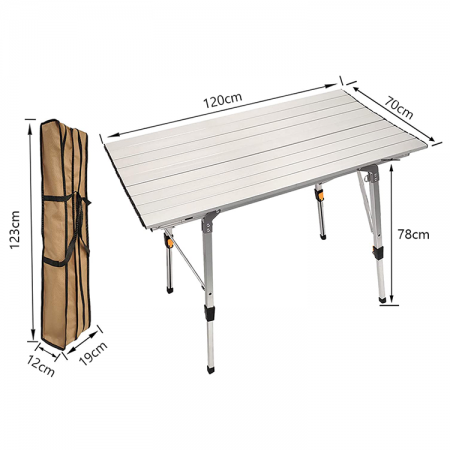 Mesa de camping de aluminio portátil y ajustable para picnic y camping. Mesas plegables para exteriores.