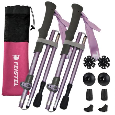 Bastones de trekking plegables, ligeros, ajustables y de fibra de carbono de 3 secciones con puntas de acero de tungsteno. 