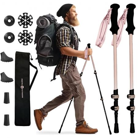Bastón de trekking telescópico ultraligero de fibra de carbono 3k de 3 secciones, fabricado a medida. 