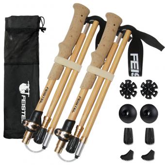 Bastones de trekking ultraligeros plegables de fibra de carbono con vetas de bambú