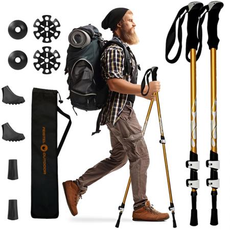 Bastón de trekking ultraligero nórdico 7075 de aluminio, fibra de carbono, corcho, mango de EVA, plegable, de hierro
