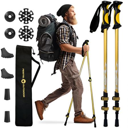 Bastones de trekking telescópicos de aluminio de 105-135 cm con amortiguación de altura ajustable