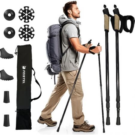 Bastón de trekking plegable de aleación de aluminio con mango de corcho cómodo para senderismo y actividades al aire libre. 