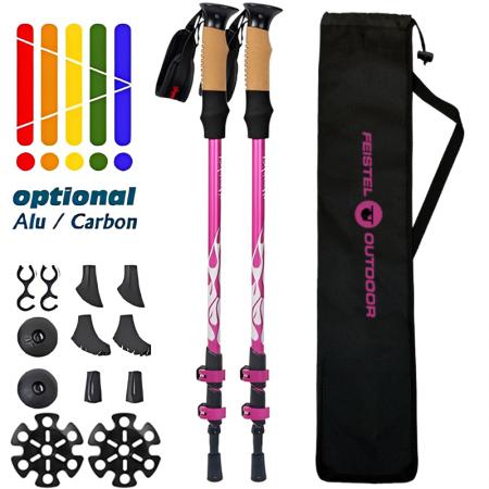 Bastón de trekking nórdico ultraligero de fibra de carbono plegable de aluminio 7075 para senderismo y montaña al aire libre 