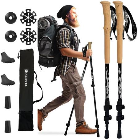 Bastón de trekking ultraligero de aluminio al 90%, bastón de marcha nórdica, telescópico, mango de corcho, bloqueo exterior.