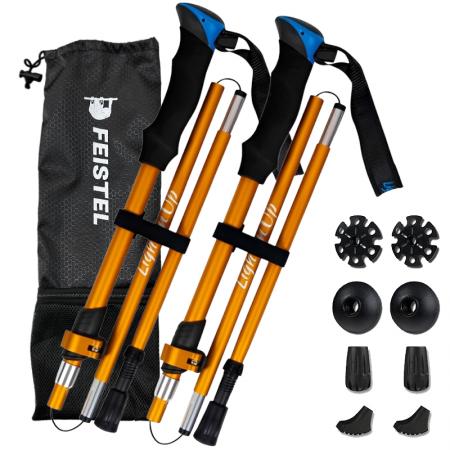 1 par de bastones de trekking de aluminio plegables, extensibles y nórdicos de 5 secciones