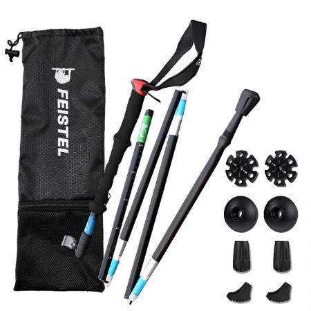Bastón de trekking de carbono para escalada, senderismo, aluminio, ajustable, ultraligero, venta al por mayor, OEM, amazon