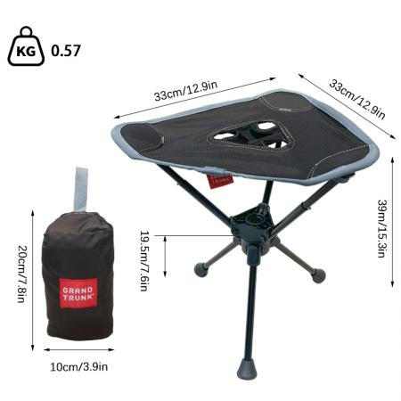 Taburete de camping plegable giratorio de 360°, de 3 patas, aleación de aluminio, portátil para exteriores, pesca, senderismo, mobiliario 