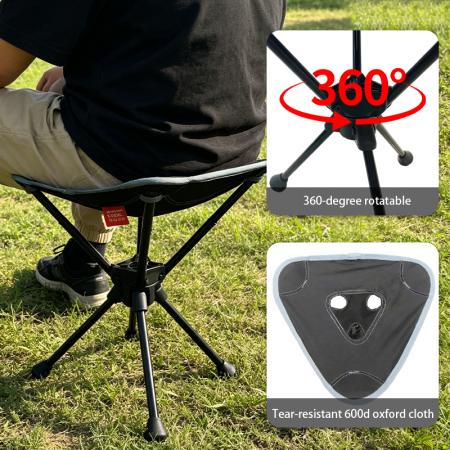 Taburete de camping plegable giratorio de 360°, de 3 patas, aleación de aluminio, portátil para exteriores, pesca, senderismo, mobiliario 