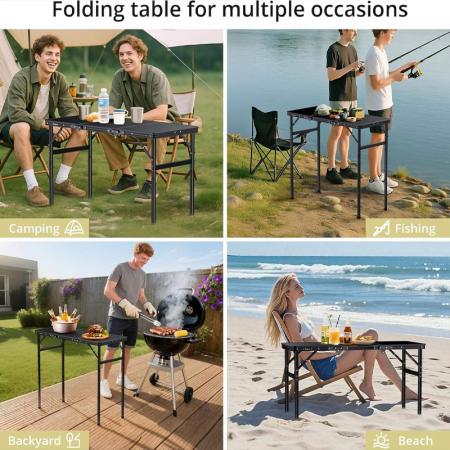 Nueva mesa plegable negra de aluminio y metal cuadrada para barbacoa al aire libre, camping, senderismo y playa 