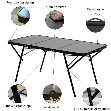 Nueva mesa plegable negra de aluminio y metal cuadrada para barbacoa al aire libre, camping, senderismo y playa 