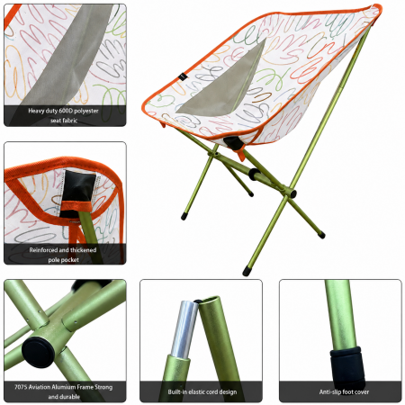 Muebles de exterior portátiles, silla lunar de camping, juego de mesa y silla plegable moderno de tres piezas de aluminio y tela Oxford 