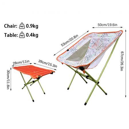 Muebles de exterior portátiles, silla lunar de camping, juego de mesa y silla plegable moderno de tres piezas de aluminio y tela Oxford 