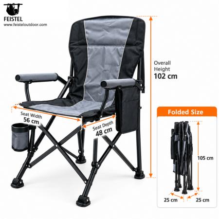 Silla de camping plegable acolchada de lujo: silla de exterior calefactable con respaldo alto, Oxford de PVC 600D, acolchado de algodón perlado, capacidad de 150 kg, calefacción de 5 V / 2 A 