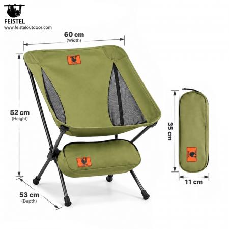 Silla de camping plegable verde: silla ligera de perfil bajo de 2,29 lb, estructura de aluminio 7075, Oxford 600D, capacidad de 250 lb 