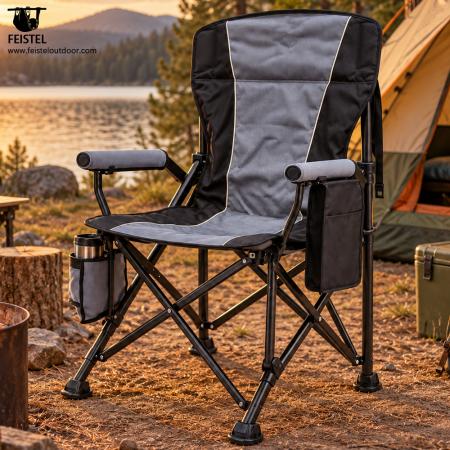 Silla de camping plegable acolchada de lujo: silla de exterior calefactable con respaldo alto, Oxford de PVC 600D, acolchado de algodón perlado, capacidad de 150 kg, calefacción de 5 V / 2 A 