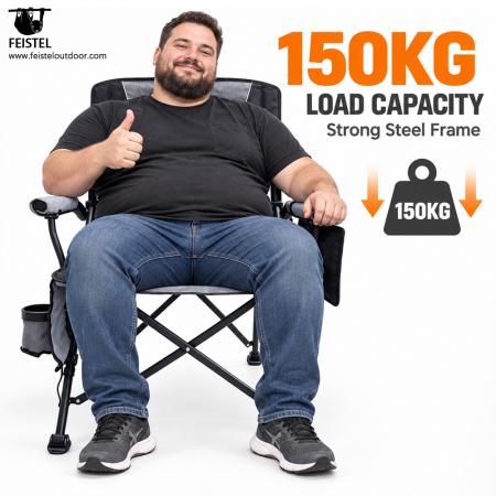 Silla de camping plegable acolchada de lujo: silla de exterior calefactable con respaldo alto, Oxford de PVC 600D, acolchado de algodón perlado, capacidad de 150 kg, calefacción de 5 V / 2 A 