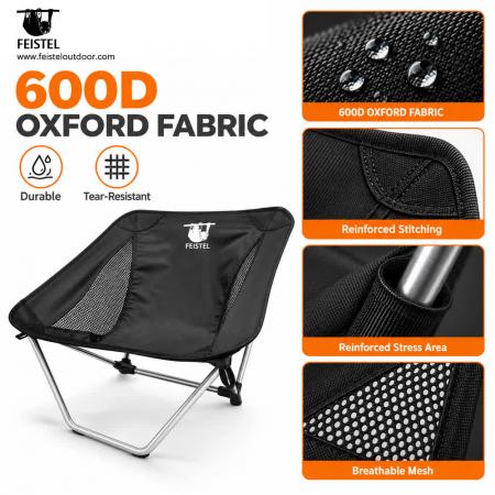 Silla de camping sin patas tradicionales: silla de mochilero ultraligera de perfil bajo de 850 g, estructura de aluminio 7075, Oxford 600D, capacidad de 120 kg 