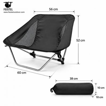 Silla de camping sin patas tradicionales: silla de mochilero ultraligera de perfil bajo de 850 g, estructura de aluminio 7075, Oxford 600D, capacidad de 120 kg 