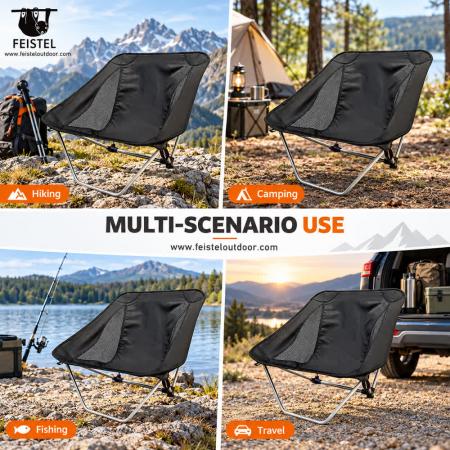 Silla de camping sin patas tradicionales: silla de mochilero ultraligera de perfil bajo de 850 g, estructura de aluminio 7075, Oxford 600D, capacidad de 120 kg 