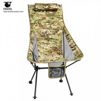 Silla de camping plegable de respaldo alto y ligera con almohada