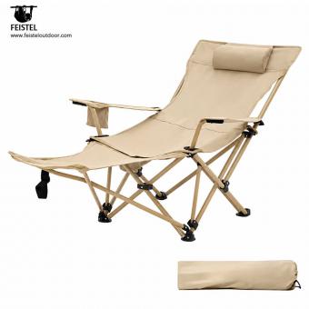 Tumbona de camping plegable con reposapiés y almohada