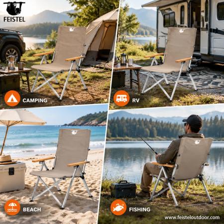 Silla de camping con respaldo ajustable y estructura plegable de aluminio: silla de exterior portátil para camping, senderismo y viajes 