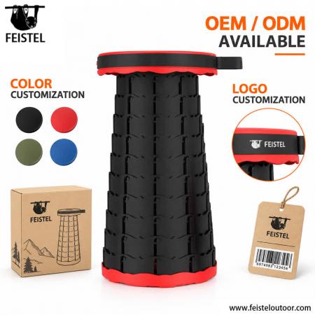 Taburete de camping telescópico de altura ajustable: altura extendida de 44 cm, capacidad de 180 kg, asiento plegable portátil de 0.95 kg 