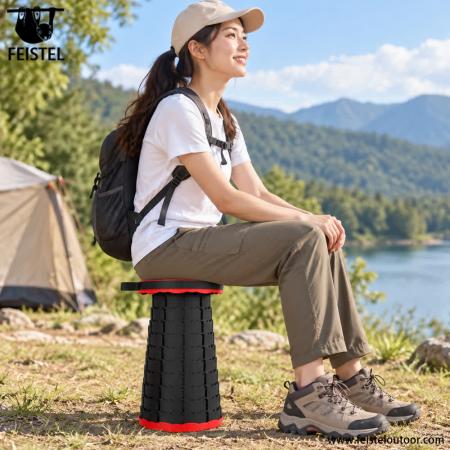 Taburete de camping telescópico de altura ajustable: altura extendida de 44 cm, capacidad de 180 kg, asiento plegable portátil de 0.95 kg 