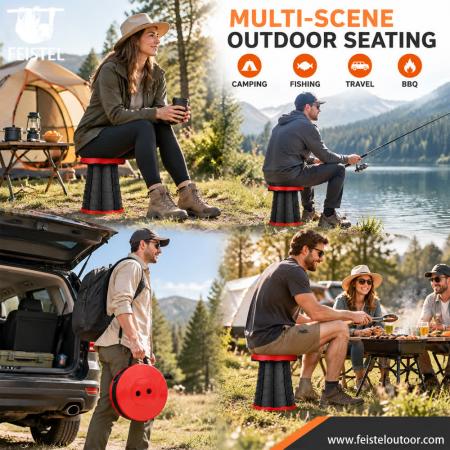Taburete de camping telescópico de altura ajustable: altura extendida de 44 cm, capacidad de 180 kg, asiento plegable portátil de 0.95 kg 
