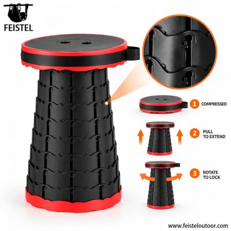 Taburete de camping telescópico de altura ajustable: altura extendida de 44 cm, capacidad de 180 kg, asiento plegable portátil de 0.95 kg 