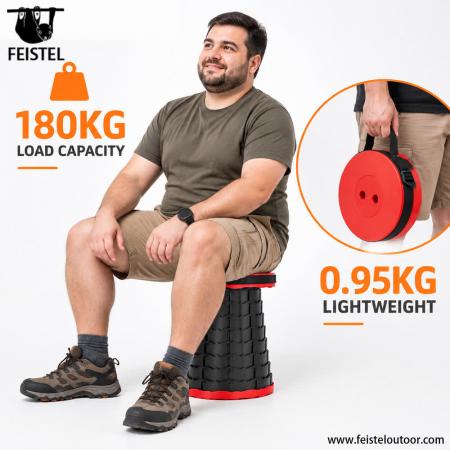 Taburete de camping telescópico de altura ajustable: altura extendida de 44 cm, capacidad de 180 kg, asiento plegable portátil de 0.95 kg 