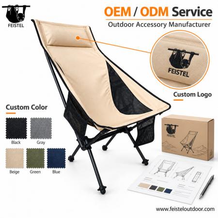 Silla de camping con almohada de respaldo alto: silla plegable de aluminio de 1,3 kg, capacidad de 150 kg 