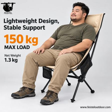 Silla de camping con almohada de respaldo alto: silla plegable de aluminio de 1,3 kg, capacidad de 150 kg 