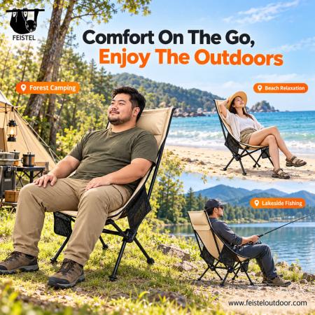 Silla de camping con almohada de respaldo alto: silla plegable de aluminio de 1,3 kg, capacidad de 150 kg 