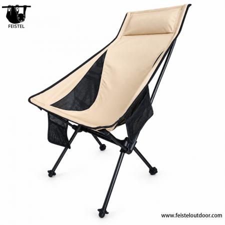 Silla de camping con almohada de respaldo alto: silla plegable de aluminio de 1,3 kg, capacidad de 150 kg 