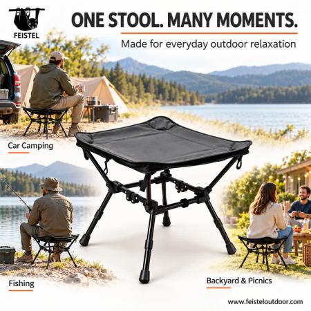 Taburete plegable portátil: taburete de camping de aluminio 2 en 1 y mesa auxiliar, ligero de 1,45 kg, capacidad de 120 kg 