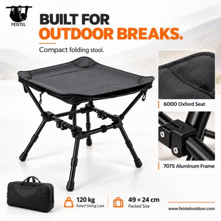 Taburete plegable portátil: taburete de camping de aluminio 2 en 1 y mesa auxiliar, ligero de 1,45 kg, capacidad de 120 kg 